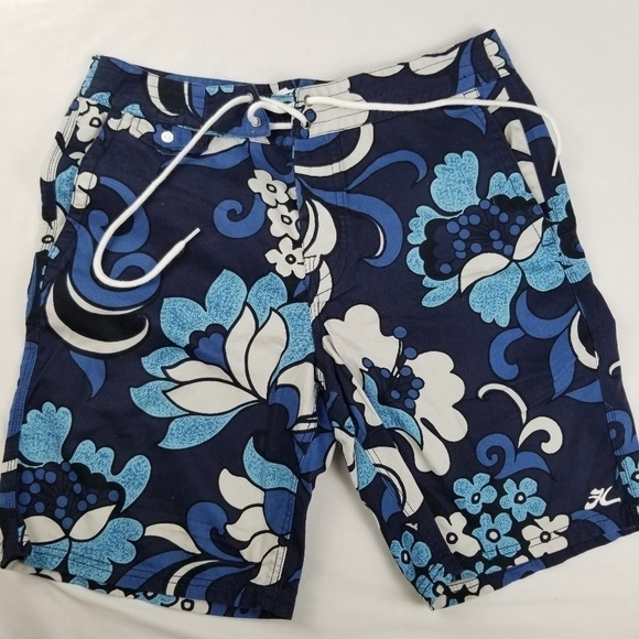 HOBIE BY HURLEY-  Men’s Size 32 Hybrid COTTON WALK/BOARD SHORTS- Floral Blue - Picture 1 of 14